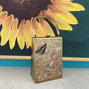 Lucite Butterfly Metal Sparkly Box Purse Handbag